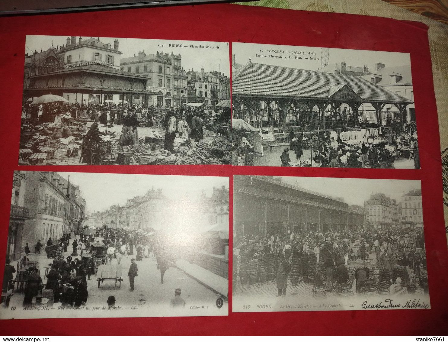 4 Carte Postale Marché De Reins Alençon Rouen Forges Les Eaux La Halle Au Beurre - Kirmes