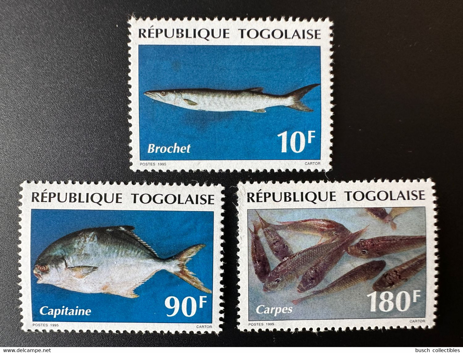 Togo 1995 Mi. 2258 - 2260 Poissons Fische Fishes Brochet Carpes Capitaine Faune Marine Fauna - Poissons