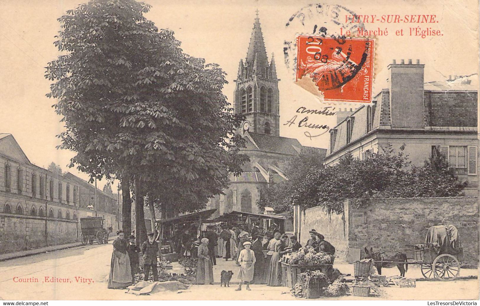 MARCHES - FRANCE - 94 - Vitry Sur Seine - Le Marché Et L'église - Courtin éditeur Vitry - Carte Postale Ancienne - Mercados