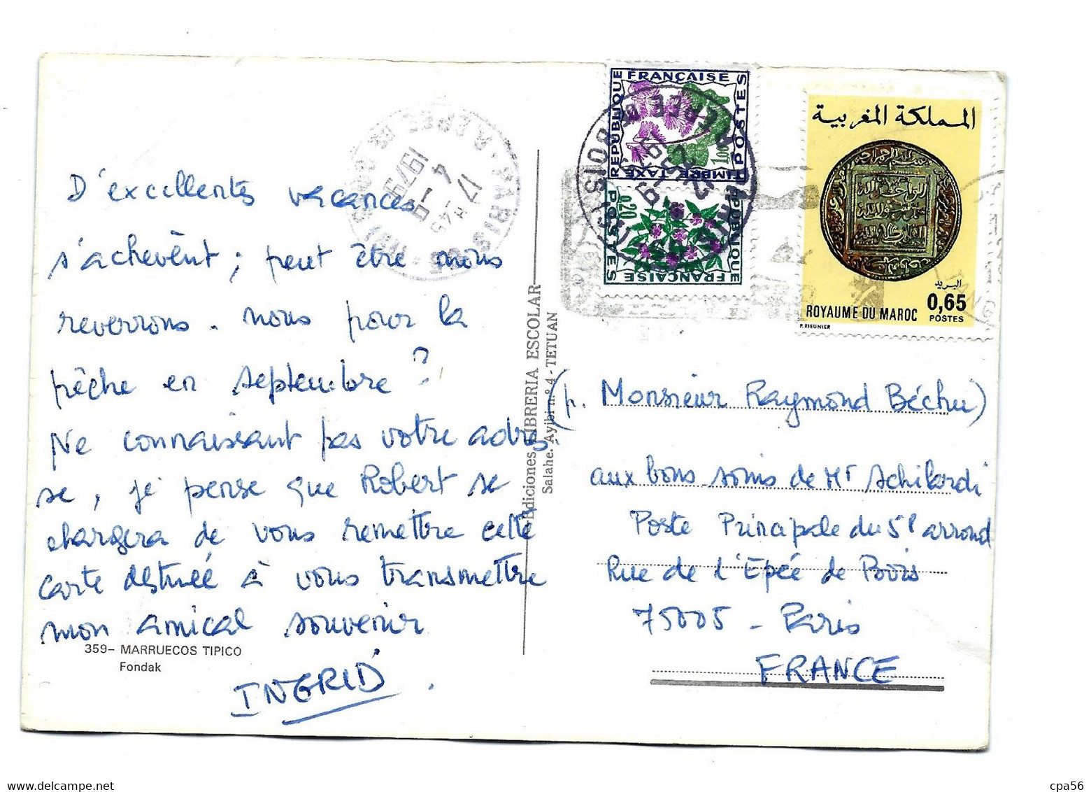2 TIMBRES TAXE Sur Carte Postale Maroc - 1960-.... Lettres & Documents