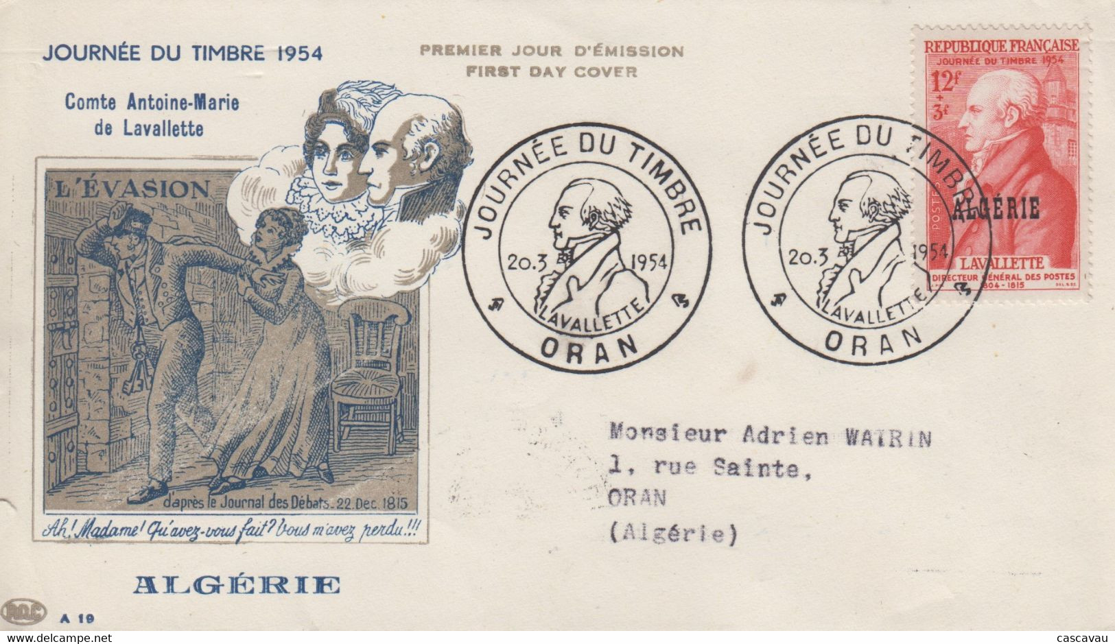 Enveloppe  FDC  1er  Jour  ALGERIE   Journée  Du  Timbre   ORAN   1954 - FDC