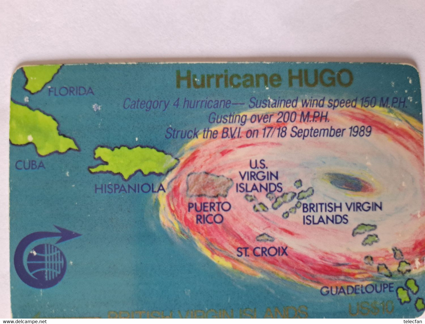 BRITISH VIRGIN ISLANDS HURRICANE HUGO 2CBVA... GPT 10$ UT NOT GOOD CONDITIONS LOOK PHOTO - Jungferninseln (Virgin I.)