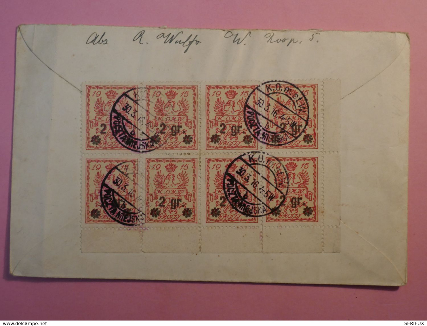 BP6 POLSKA   BELLE LETTRE  RR 1916 KRAKOW +BANDE ET BLOC 8X  2GR. +AFFRANCH. PLAISANT  ++ - Briefe U. Dokumente