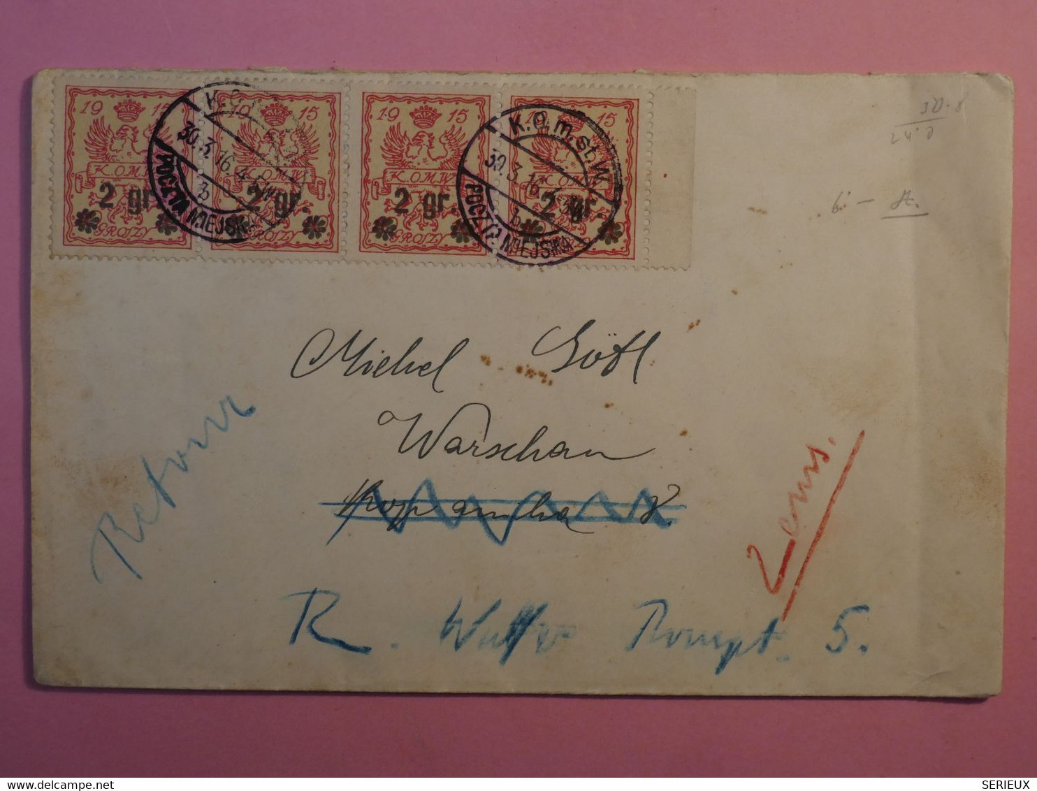 BP6 POLSKA   BELLE LETTRE  RR 1916 KRAKOW +BANDE ET BLOC 8X  2GR. +AFFRANCH. PLAISANT  ++ - Storia Postale