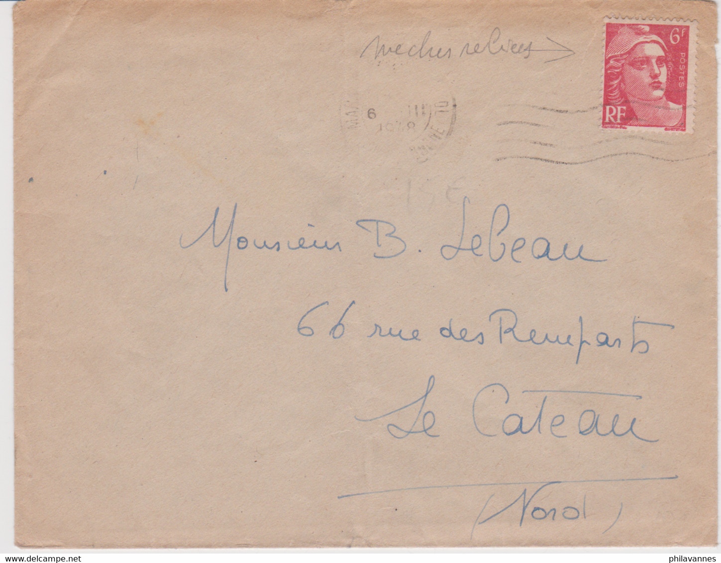Lettre De 1948, Marianne Avec Mèches Reliées,  De MARSEILLE  Pour LE CATEAU ( SN23/029) - Lettres & Documents
