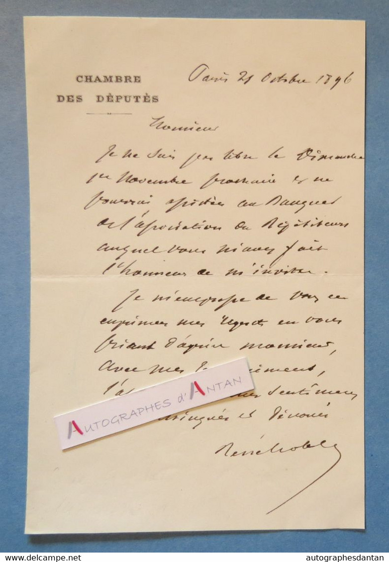 ● L.A.S 1896 René GOBLET Journaliste & Député Né à Aire-sur-la-Lys - Lettre Autographe Chambre Des Députés - Banquet - Politicians  & Military