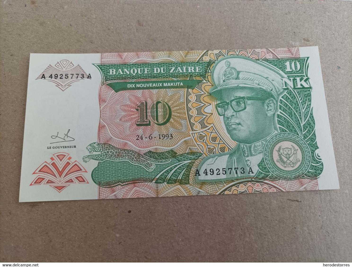 Billete De Zaire De 10 Zaires, Año 1993, Serie AA, UNC - Zaïre