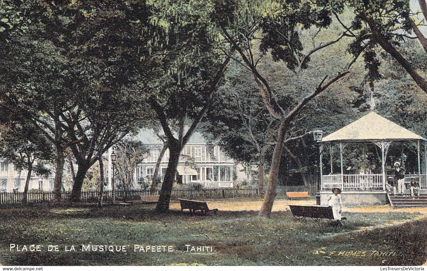 Tahiti - Papeete - Place De La Musique - Edit. F. Homes - Kiosque - Colorisé - Animé  - Carte Postale Ancienne - Tahiti