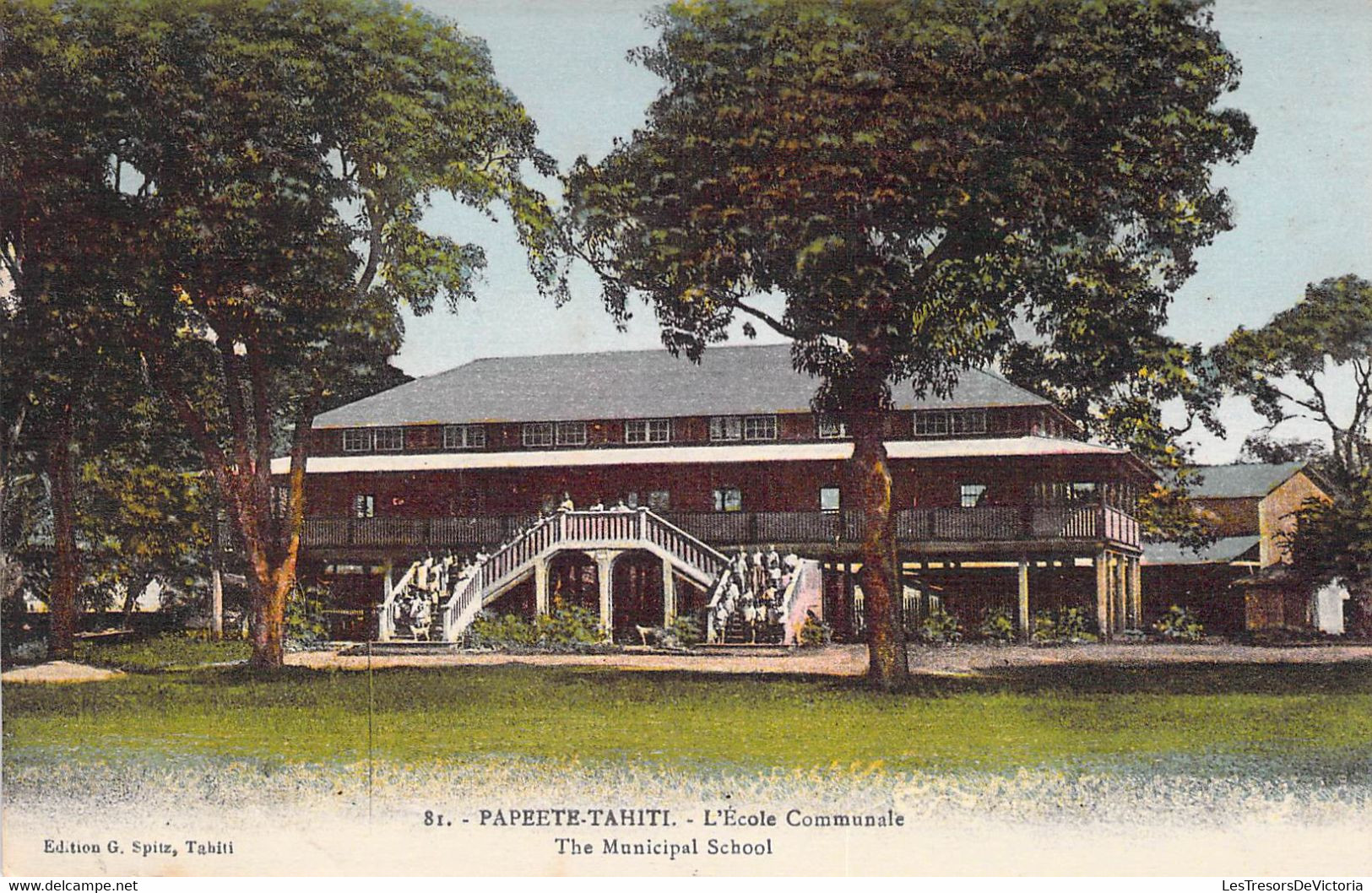 Tahiti - Ppeete - L'école Communale - Edit. G. Spitz - Colorisé - Carte Postale Ancienne - Tahiti