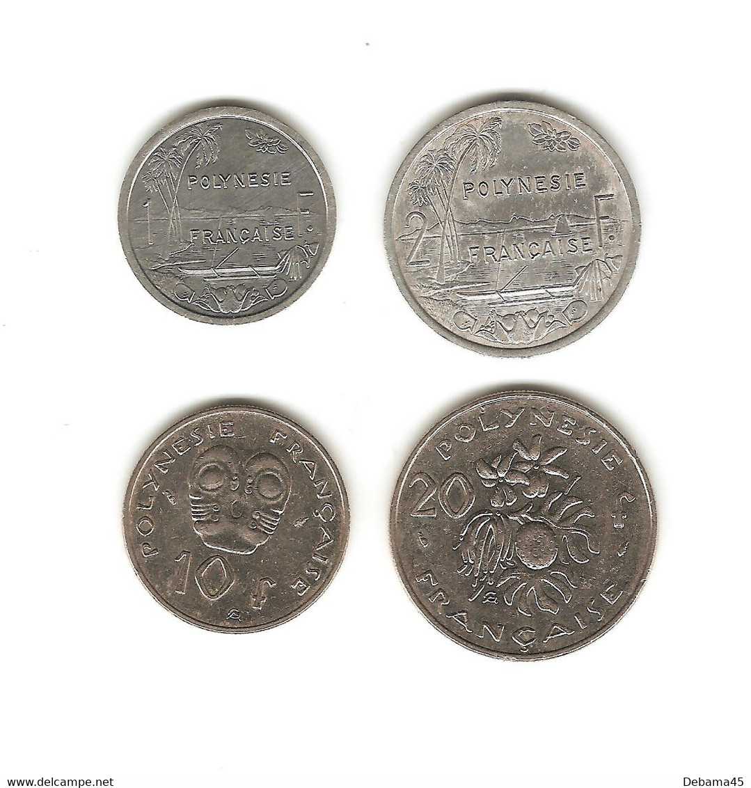 455/ Polynésie Française : 1 Franc 1994 - 2 Francs 1986 - 10 Francs 1991 - 20 Francs 1983 - Frans-Polynesië