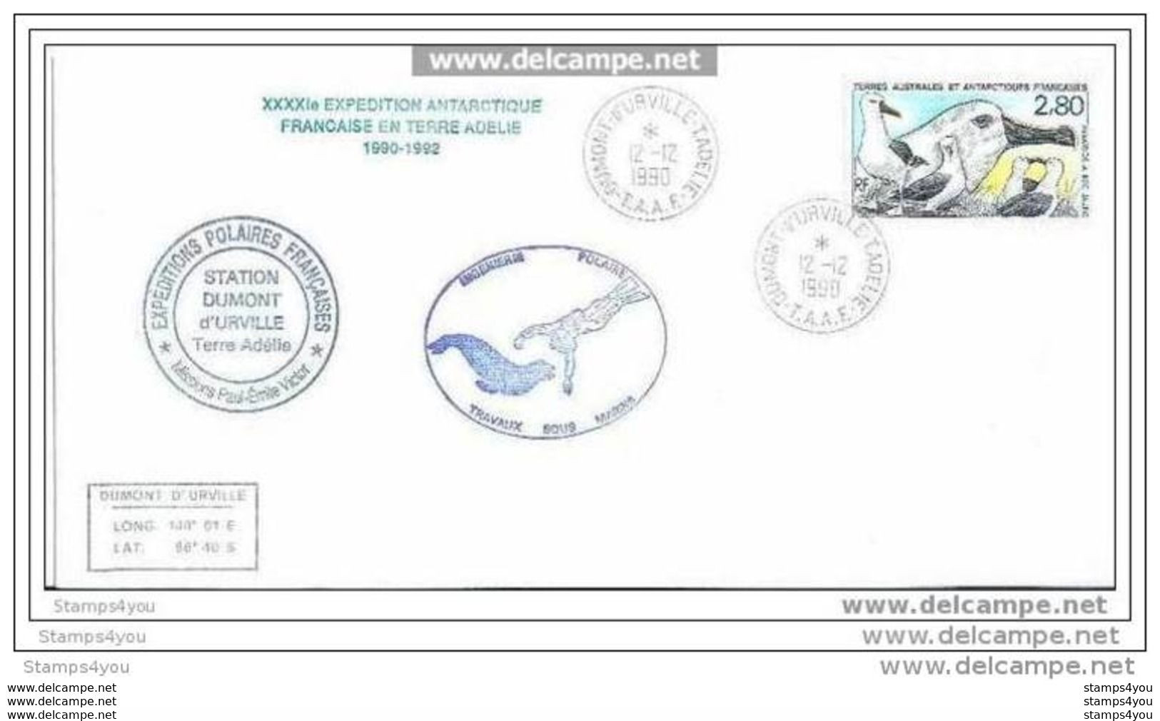 G 168 - Pli De Terre Adélie - Divers Cachet Dont "Travaux Sous Marins" 1990 - Forschungsprogramme