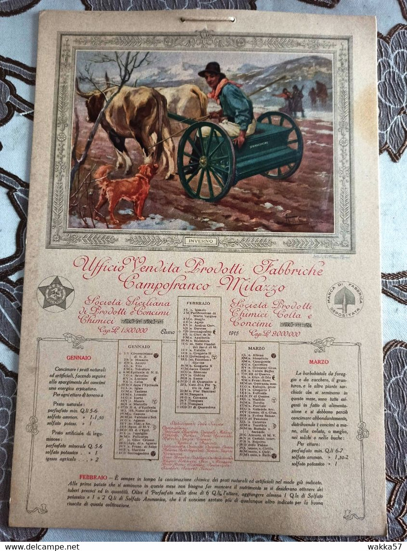 Calendario Liberty 1915 Pubblicitario Prodotti Chimici Campofranco Milazzo "L" - Formato Grande : 1901-20