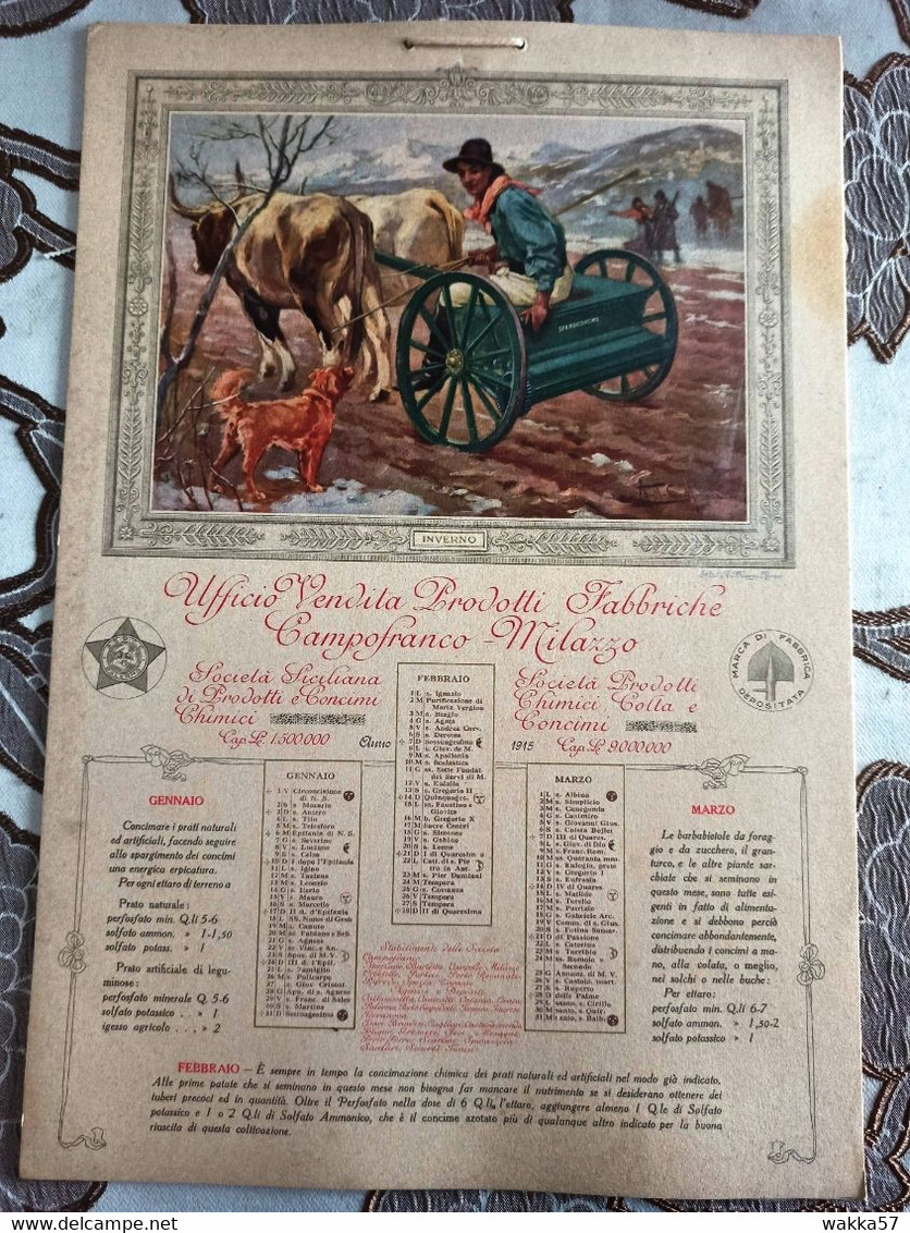 Calendario Liberty 1915 Pubblicitario Prodotti Chimici Campofranco Milazzo "L" - Grand Format : 1901-20