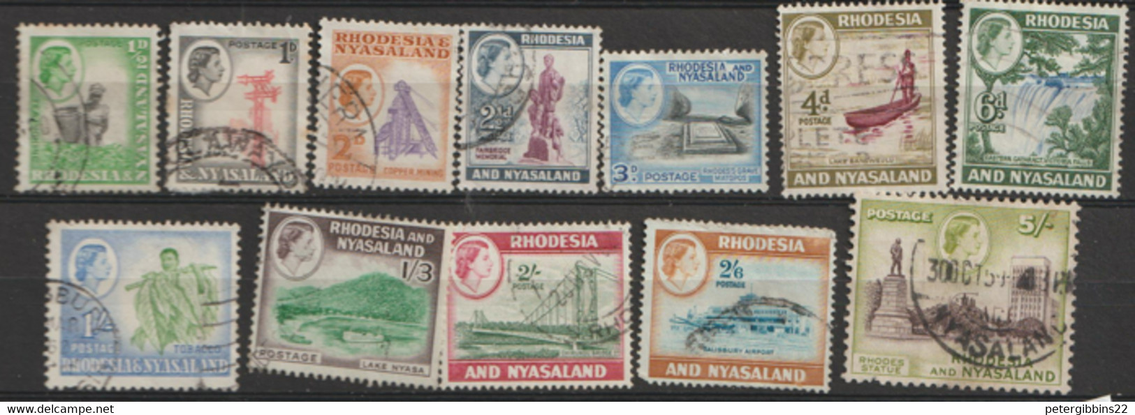 Rhodesia And Nyasaland  1959  Varous Values To 5/-d  Fine Used - Rhodesia & Nyasaland (1954-1963)