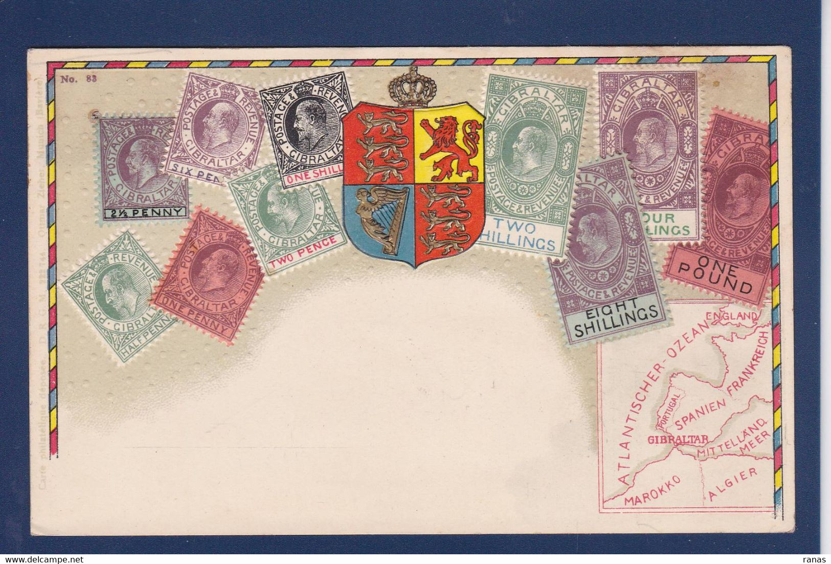 CPA Gibraltar Philatélie Timbres Postes Gaufré Embossed Héraldisme Non Circulé - Gibraltar