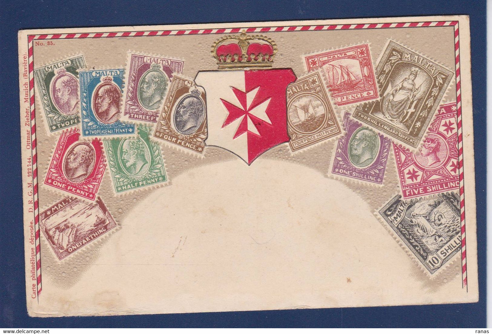 CPA MALTE Philatélie Timbres Postes Gaufré Embossed Héraldisme Non Circulé - Malta