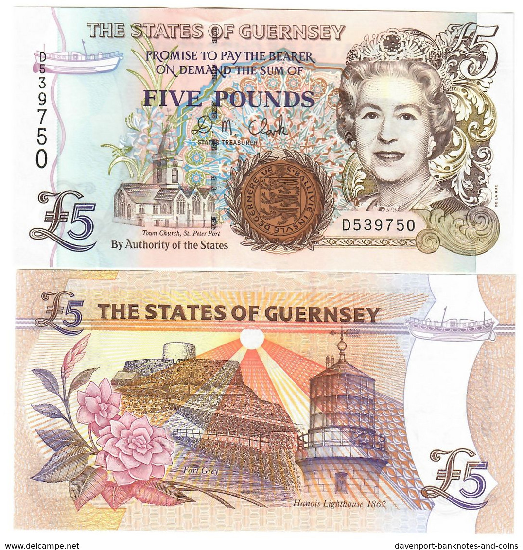 Guernsey 5 Pounds 2002 UNC "Clark" - Guernesey