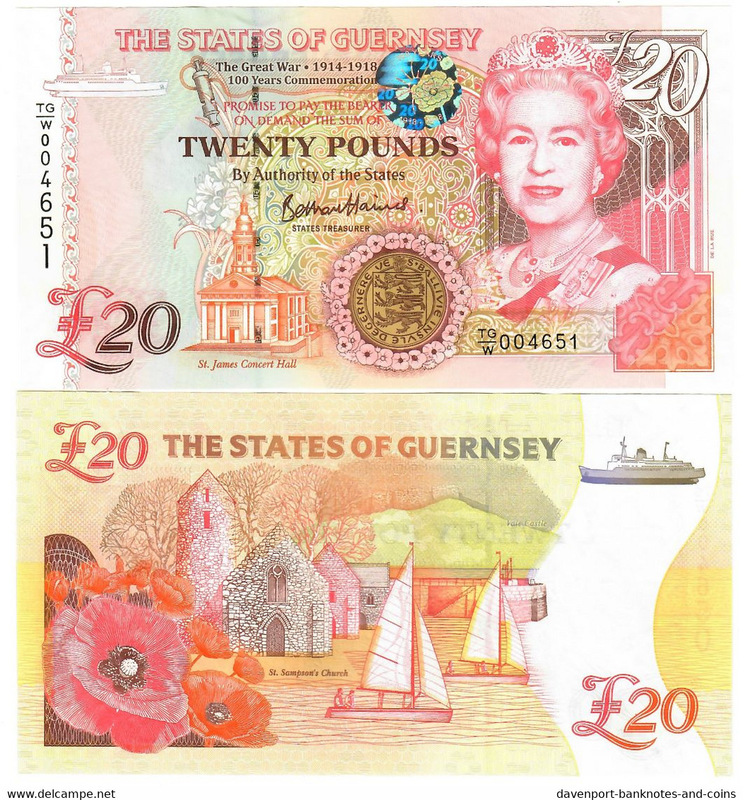 Guernsey 20 Pounds 2018 UNC "Haines" The Great War TGW - Guernsey