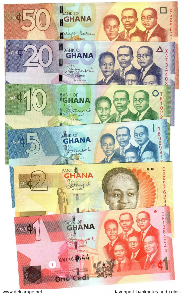 FULL SET Ghana 1, 2, 5, 10, 20 & 50 Cedis 2015-16 UNC - Ghana