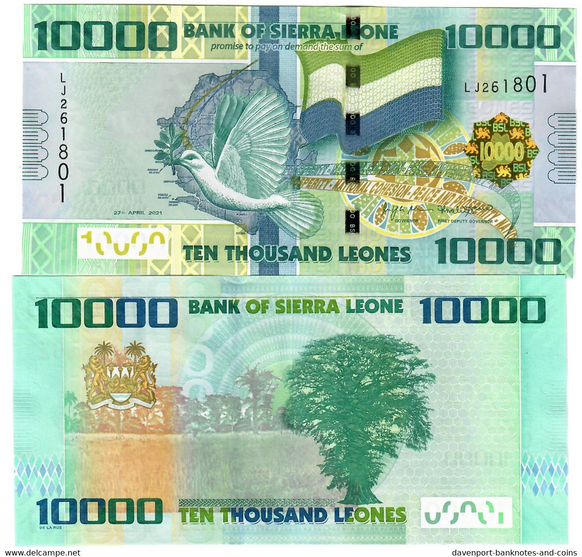 FULL SET Sierra Leone 1000, 2000, 5000 & 10000 Leones 2021 UNC Last Issue - Sierra Leone