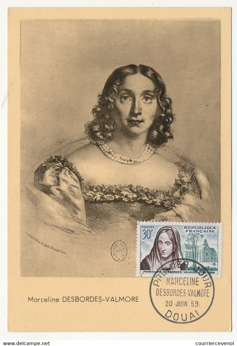 FRANCE => Carte Maximum => 30F Marceline Desbordes Valmore - Obl Premier Jour DOUAI 20 Juin 1959 - 1950-1959