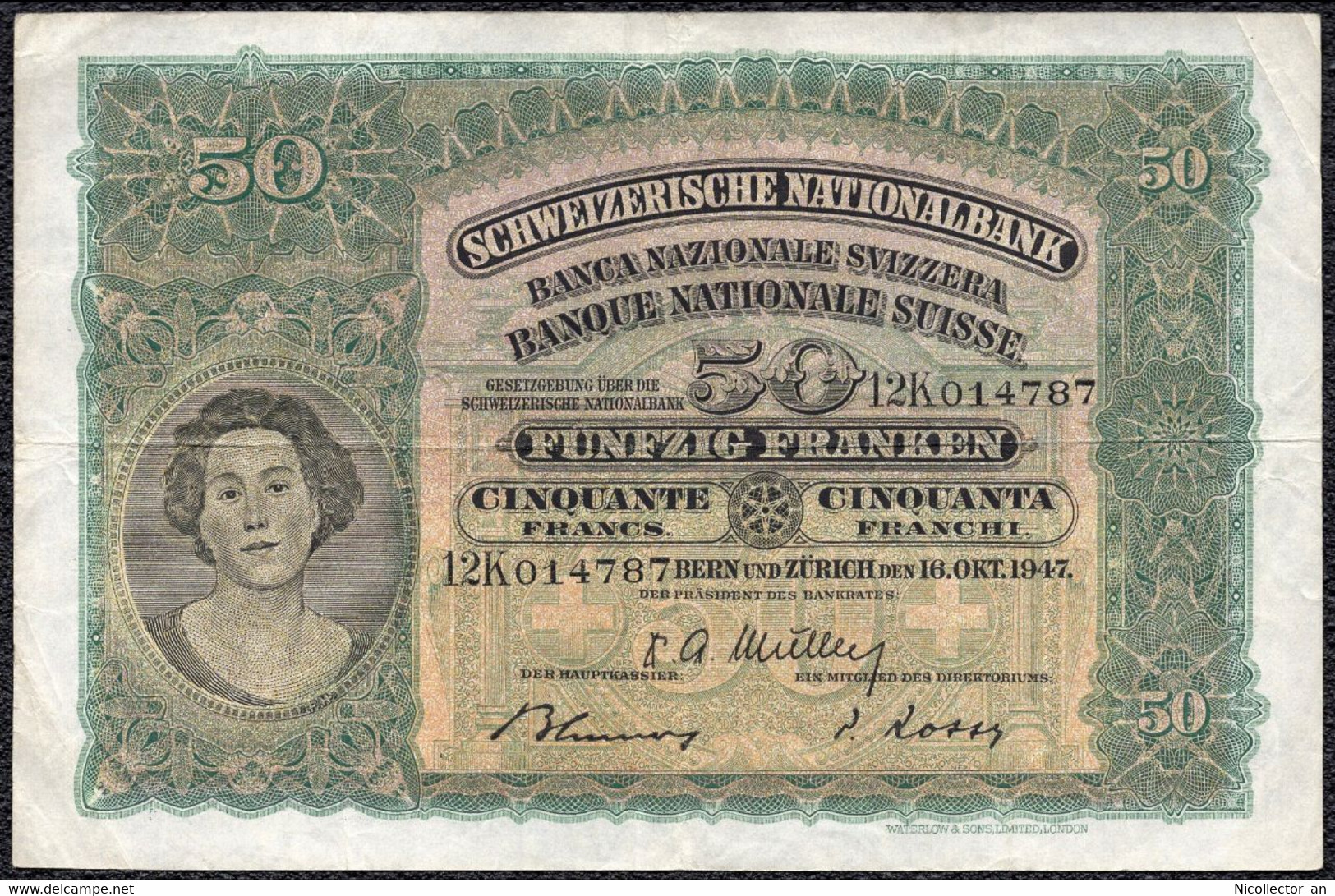 Switzerland 50 Francs 1947 VF Banknote - Suisse