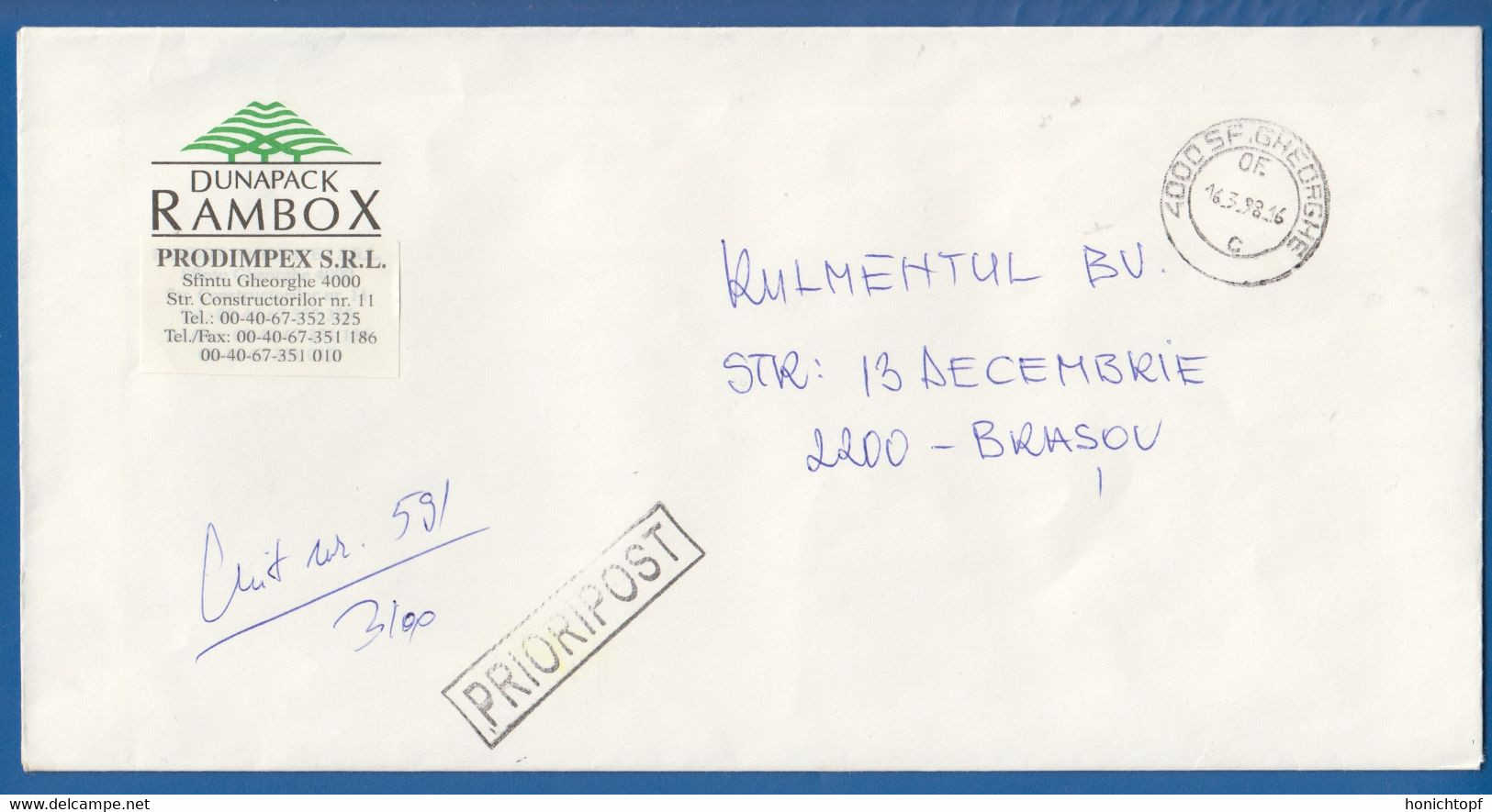 Rumänien; Brief Fabrica Rulmentul; 1998; Sf. Gheorghe; Romania - Covers & Documents