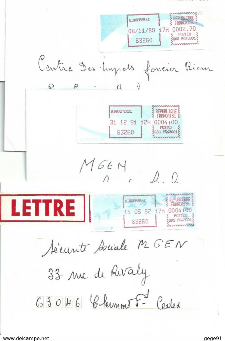 Vignette D'affranchissement - MOG - Aigueperse - Puy De Dôme - 3 Lettres Avec étiquette Et Programme Différents - 1988 Type « Comète »