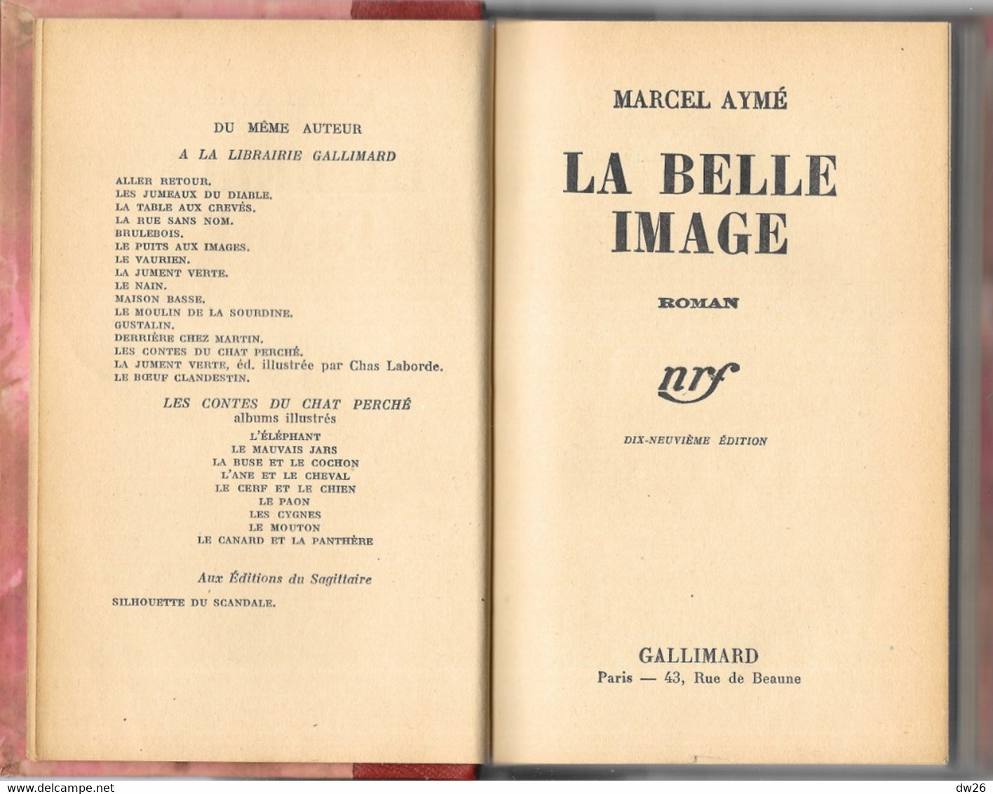 Livre Relié De Marcel Aimé - La Belle Image, Roman Fantastique - Chez Gallimard 1941 - Fantásticos