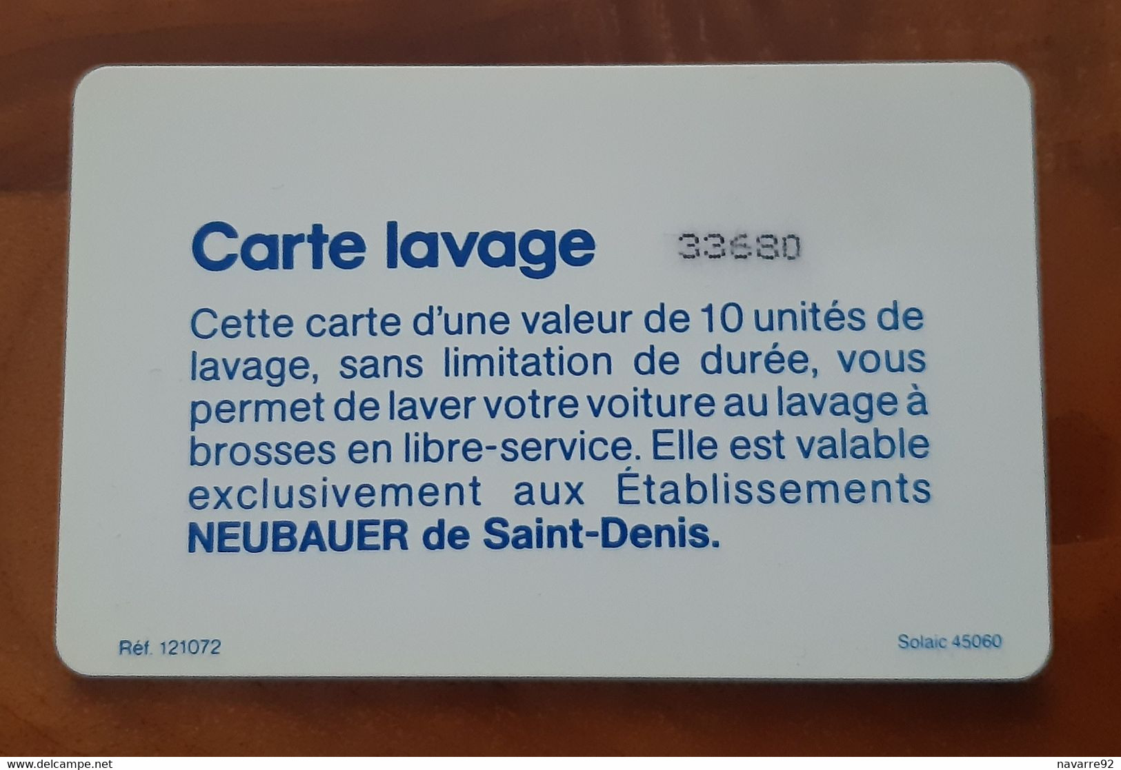 TRES ANCIENNE CARTE A PUCE LAVAGE MOBIL VERSO NEUBAUER SAINT DENIS B.E !!! - Car Wash Cards