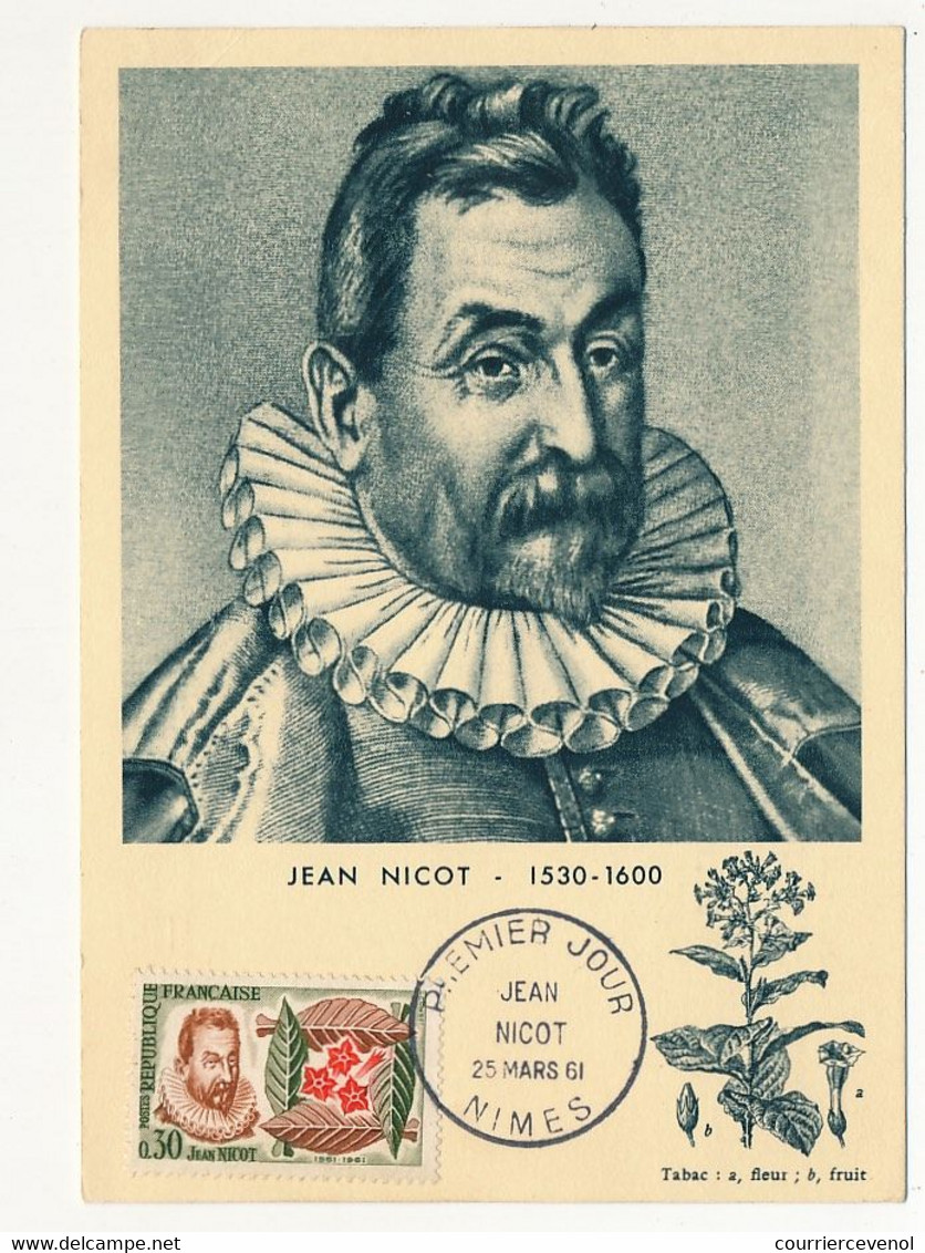 FRANCE => Carte Maximum => 0,30 Jean NICOT- Obl Premier Jour NIMES 25 Mars 1961 - 1960-1969