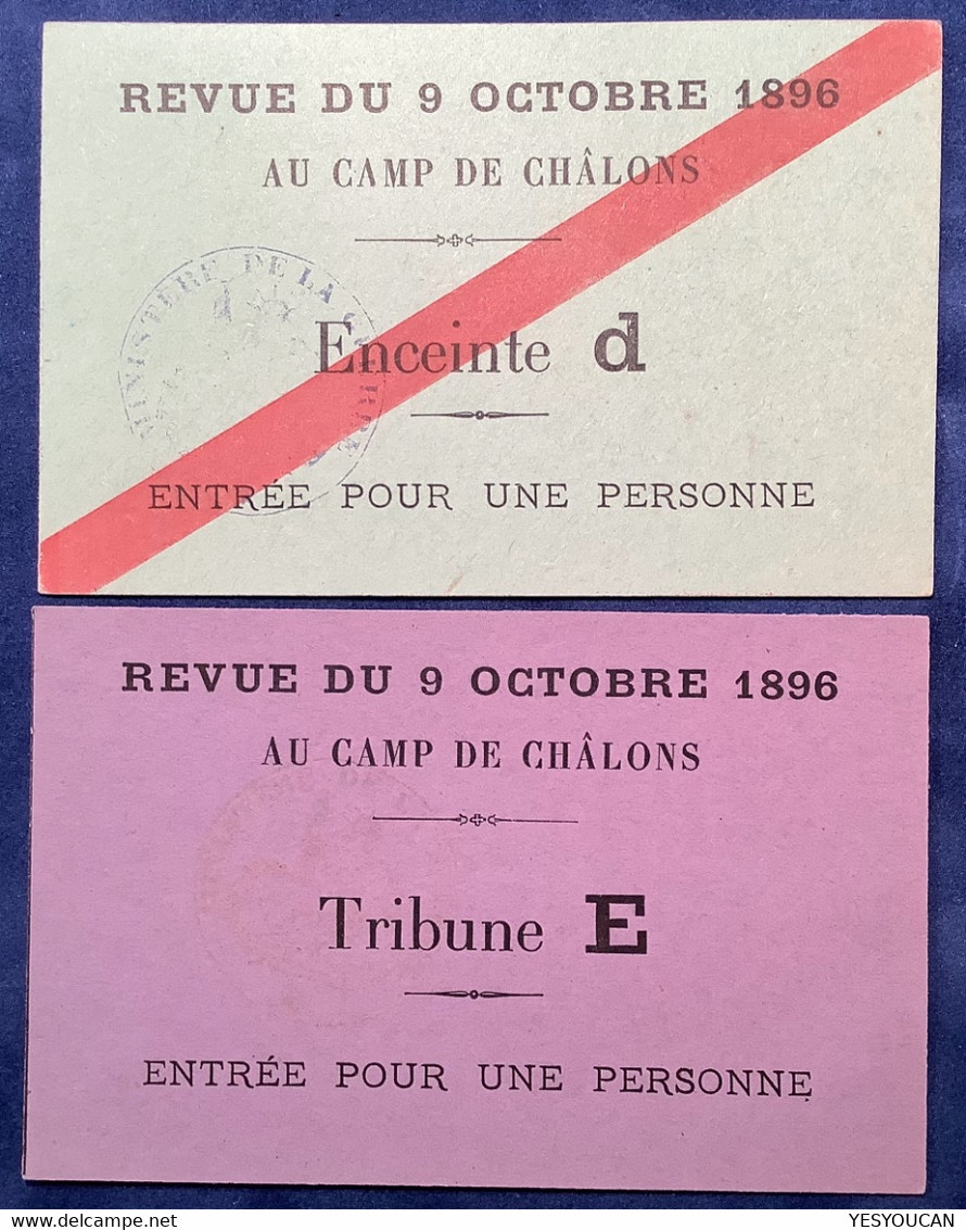 CAMP DE CHÂLONS(Mourmelon Marne France~Châlons-en-Champagne)billet D’ Entrée Revue Militaire1896 (Tsar Russia Military - Documentos