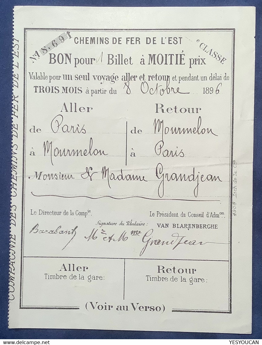 CAMP DE CHÂLONS VISITE DU TSAR 1896Billet De Train Chemins De Fer De L’ Est Paris-Mourmelon Marne(Russia France Military - Chemin De Fer