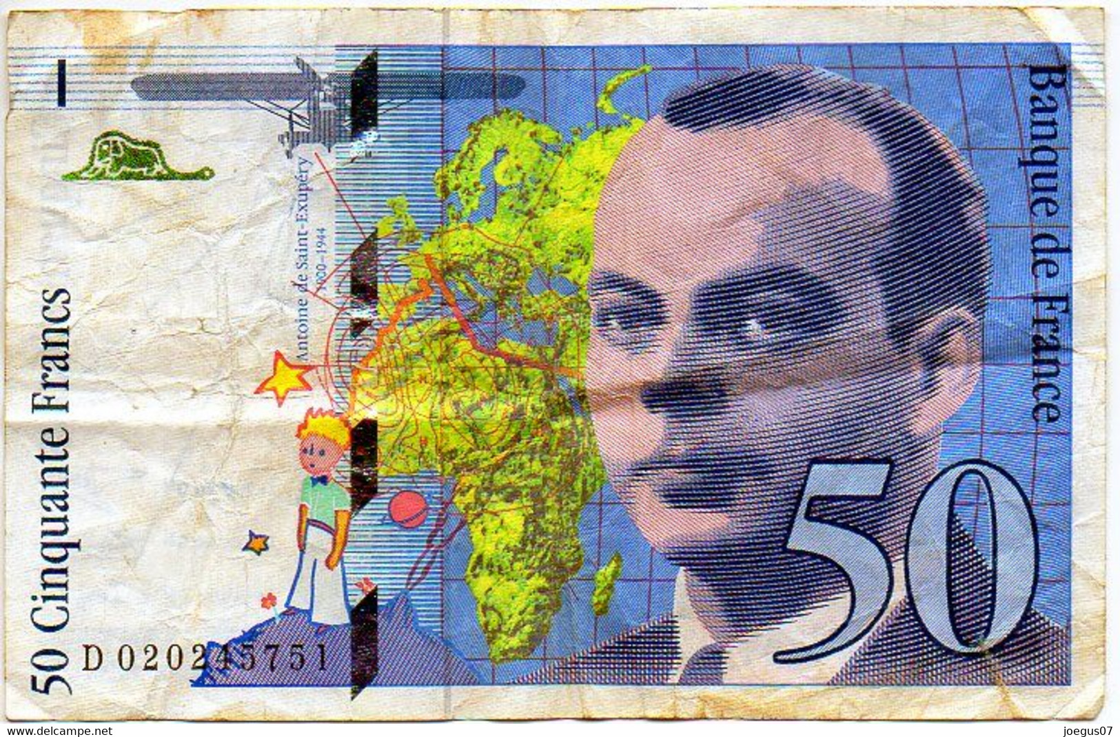 Billet 50 Cinquante Francs Antoine De Saint Exupéry. Année 1994. D 020245751, Scans Recto/verso - 50 F 1992-1999 ''St Exupéry''