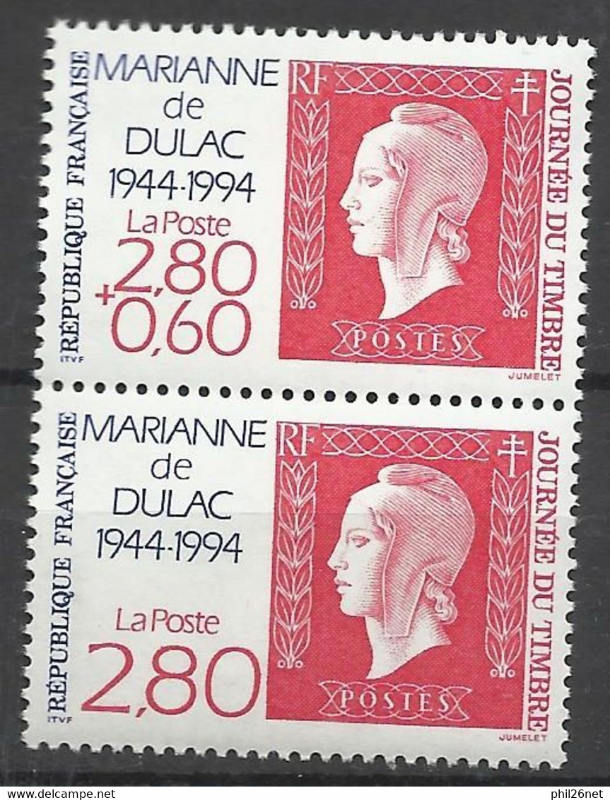 France Paire N° 2863a Et 2864  Journée Du Timbre 1994 Marianne De Dulac Neufs  * *     B/TB Voir Scans  Soldé  ! ! ! - Stamp Day