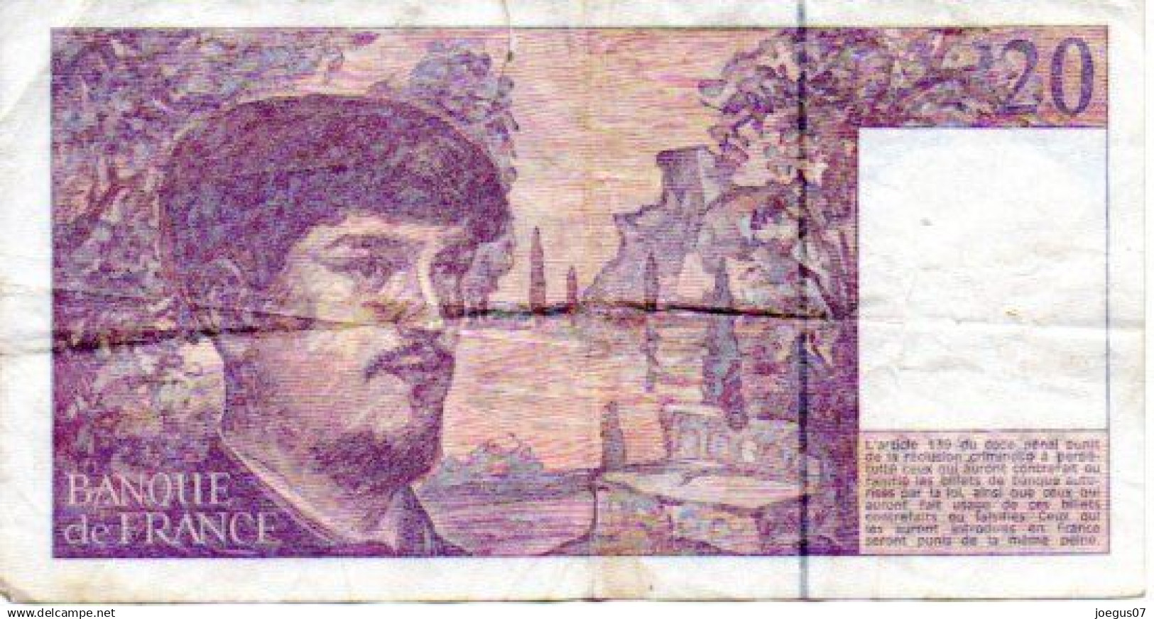 Billet 20 Vingt Francs Claude Debussy. Année 1993. 1047703279, X.042, 703279, Scans Recto/verso - 20 F 1980-1997 ''Debussy''