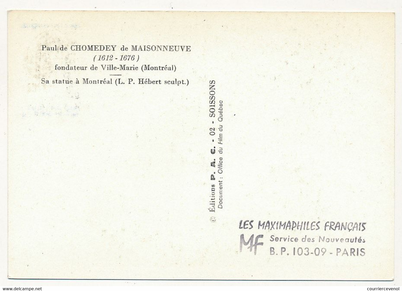 FRANCE - Carte Maximum - 0,50 + 0.10 Chomedey De Maisonneuve - Obl Premier Jour 10 NEUVILLE S/VANNE 19/2/1972 - 1970-1979