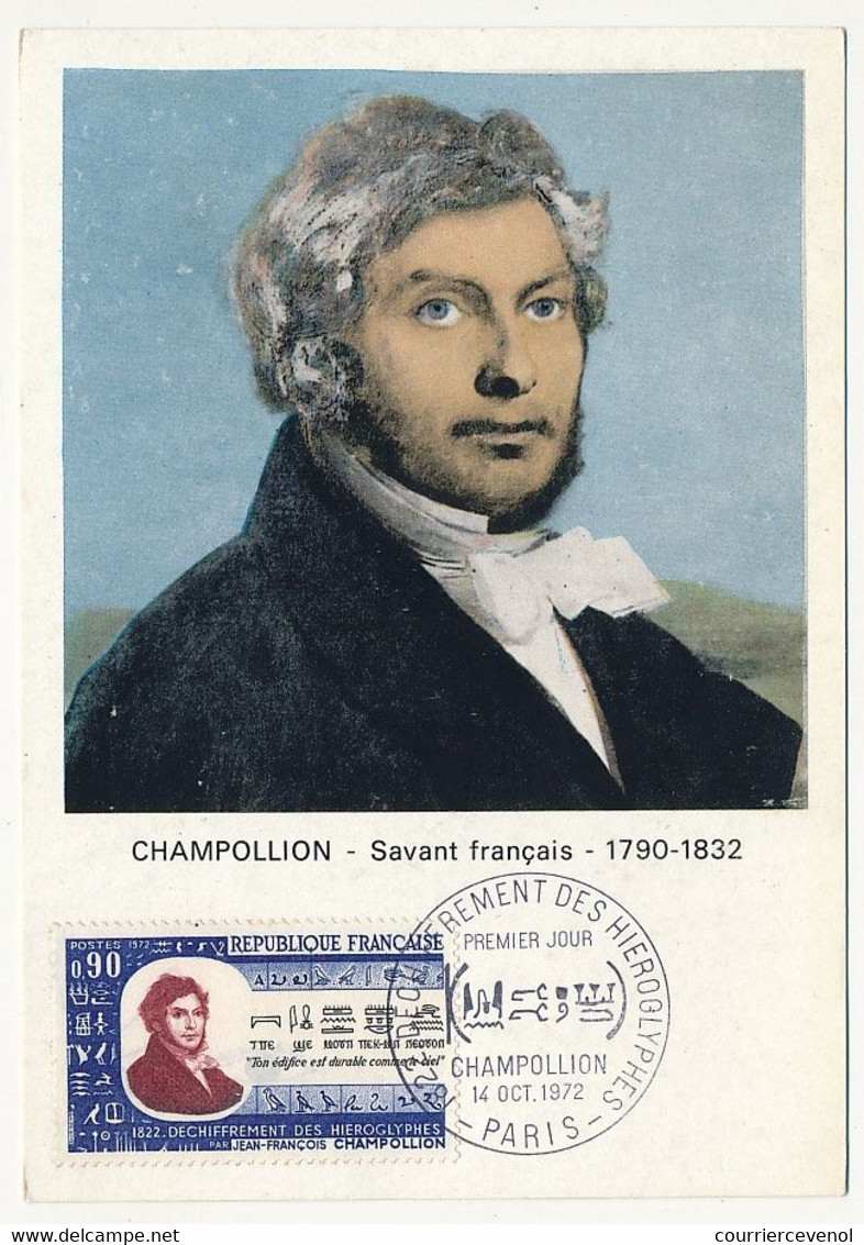 FRANCE - Carte Maximum - 0,90 Champollion - Obl Premier Jour PARIS 14 Oct 1972 - 1970-1979