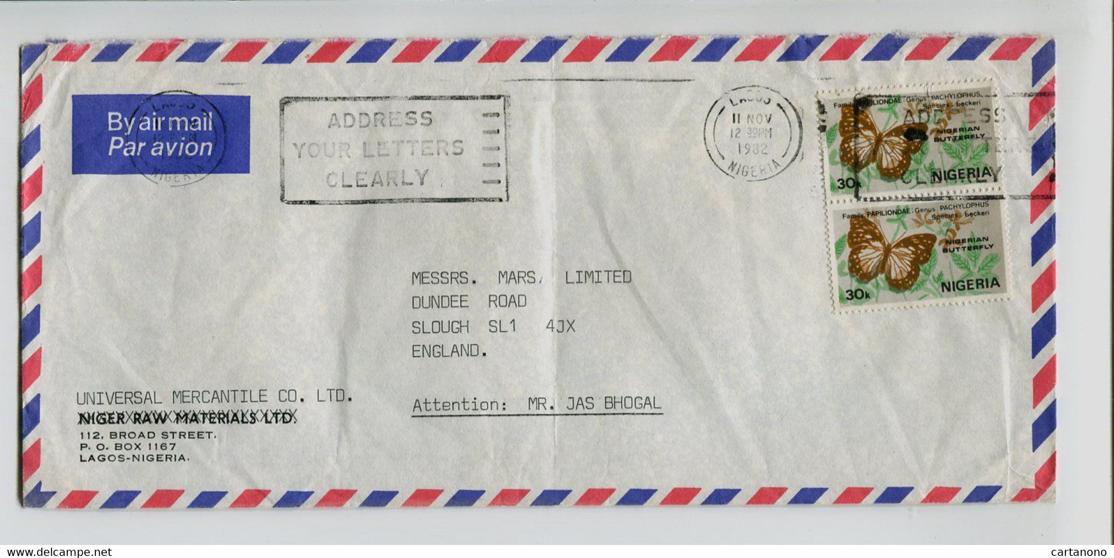 NIGERIA  - Affranchissement Sur Lettre Par Avion - Papillon Butterfly - Nigeria (...-1960)