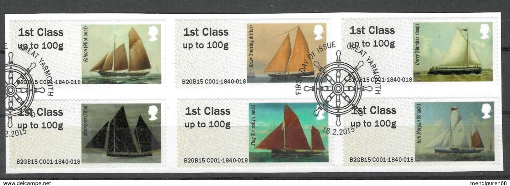 GROSBRITANNIEN GRANDE BRETAGNE GB 2015 POST&GO WORKING SAIL SET 6V USED SG FS117-22 MI AT81-86 YT TD 81-86 - Post & Go Stamps