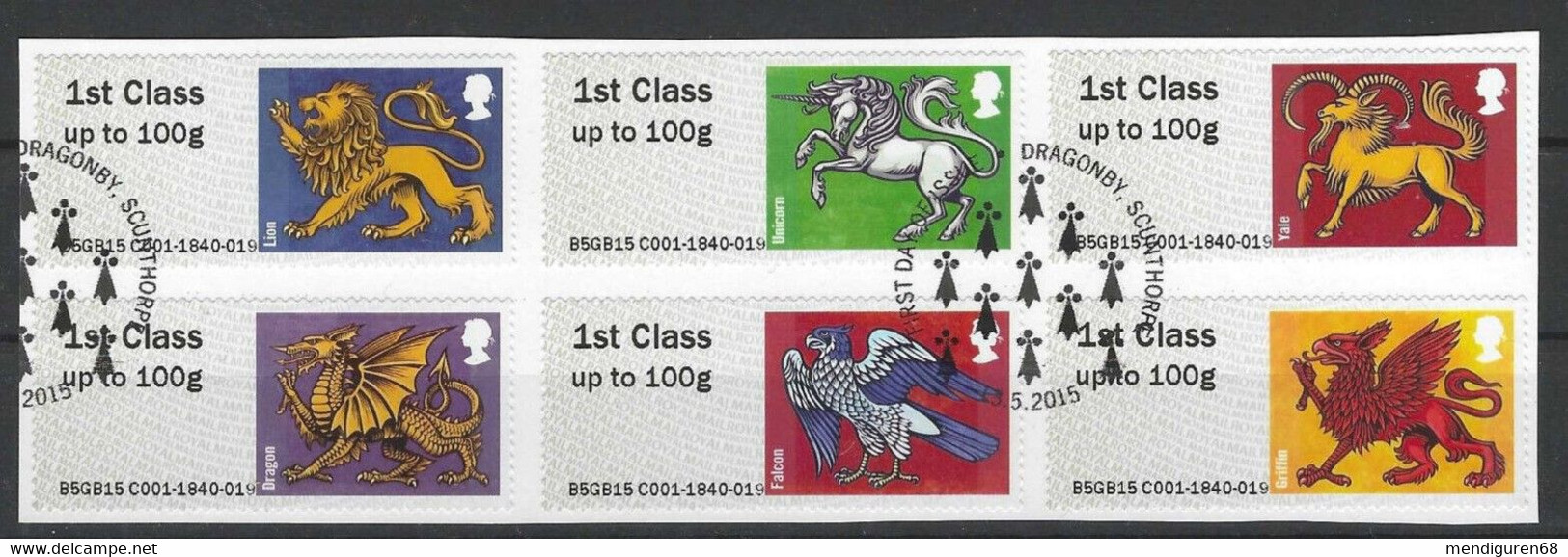 GROSBRITANNIEN GRANDE BRETAGNE GB 2015 POST&GO GOHERALDIC BEASTS SET 6V USED SG FS123-28 MI AT 87-92 YT TD 87-92 - Post & Go (distributeurs)