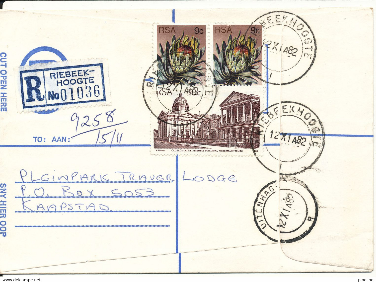 South Africa Registered Cover Riebeekhoogte 12-11-1982 - Lettres & Documents