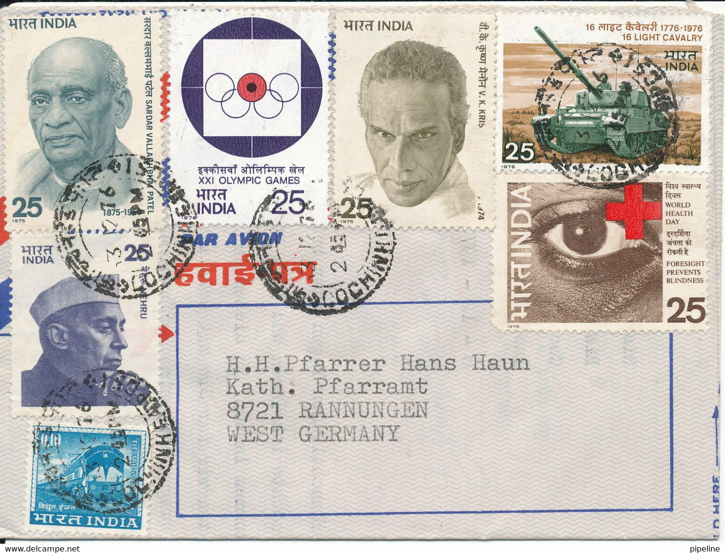 India Aerogramme Sent To Germany 13-12-1976 With More TOPIC Stamps - Luftpost