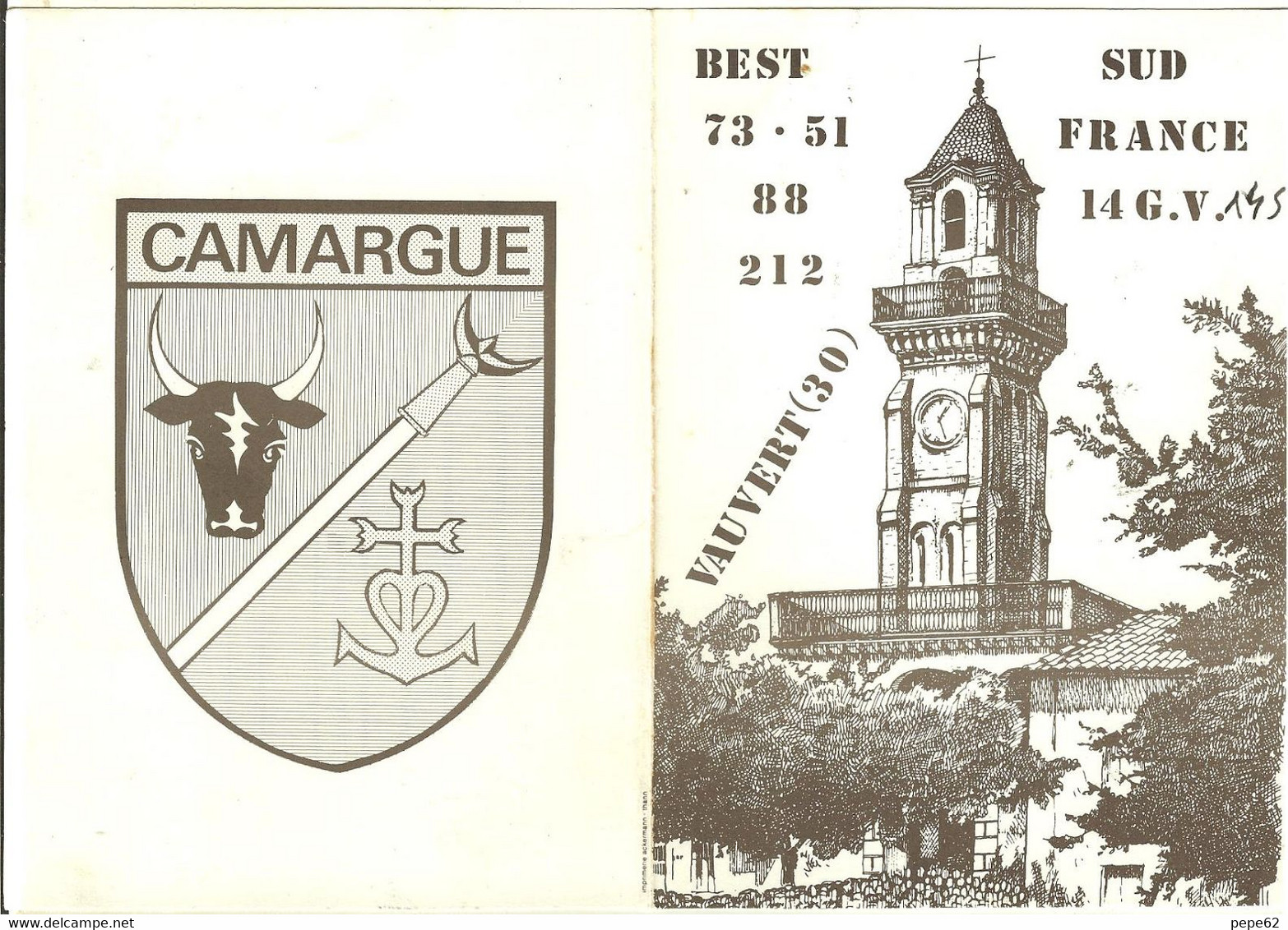 Vauvert-beffroi-blason Camargue-carte Double- - Carte De QSL- - CB