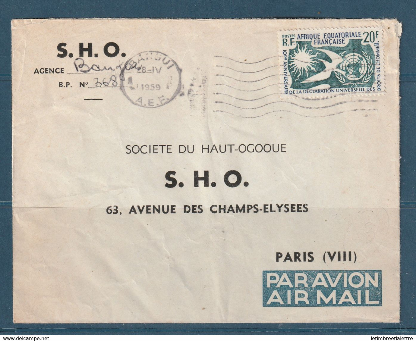 AEF - YT N° 245 - Gabon - Port Gentil - Par Avion Pour Paris 1959 Société Du Haut Ogooue - 1959 - Lettres & Documents