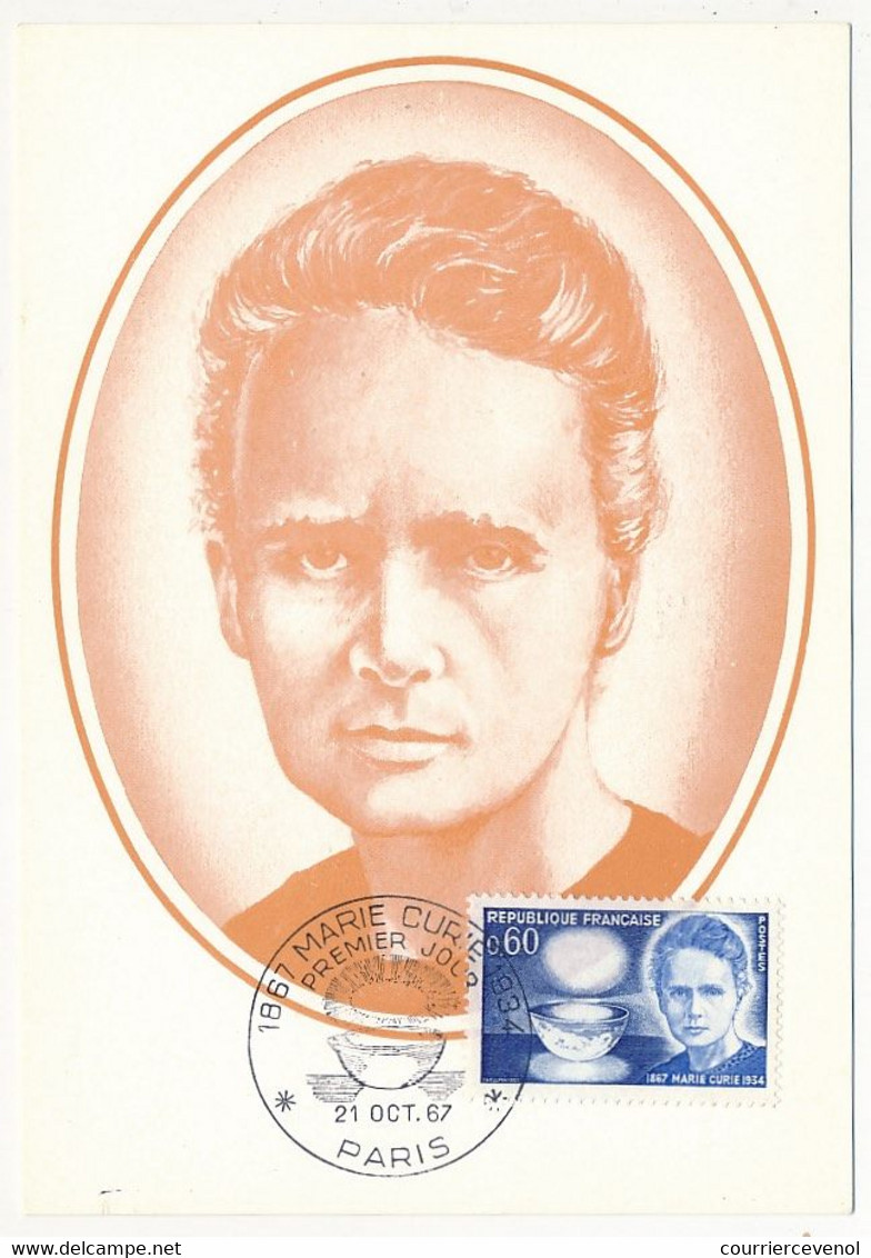 FRANCE - Carte Maximum - 0,60 MARIE CURIE - Obl Premier Jour PARIS 21 Octobre 1967 - 1960-1969