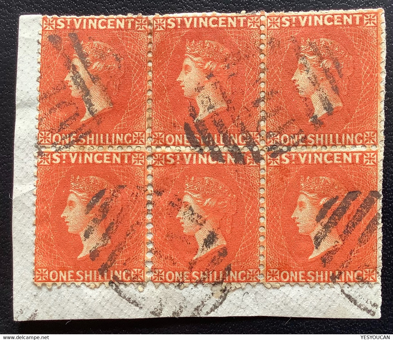 St Vincent1883-84 1s LARGEST KNOWN USED MULTIPLE, ONLY TWO KNOWN SG45 (Queen Victoria British Empire Colonies BWI RARITY - St.Vincent (...-1979)
