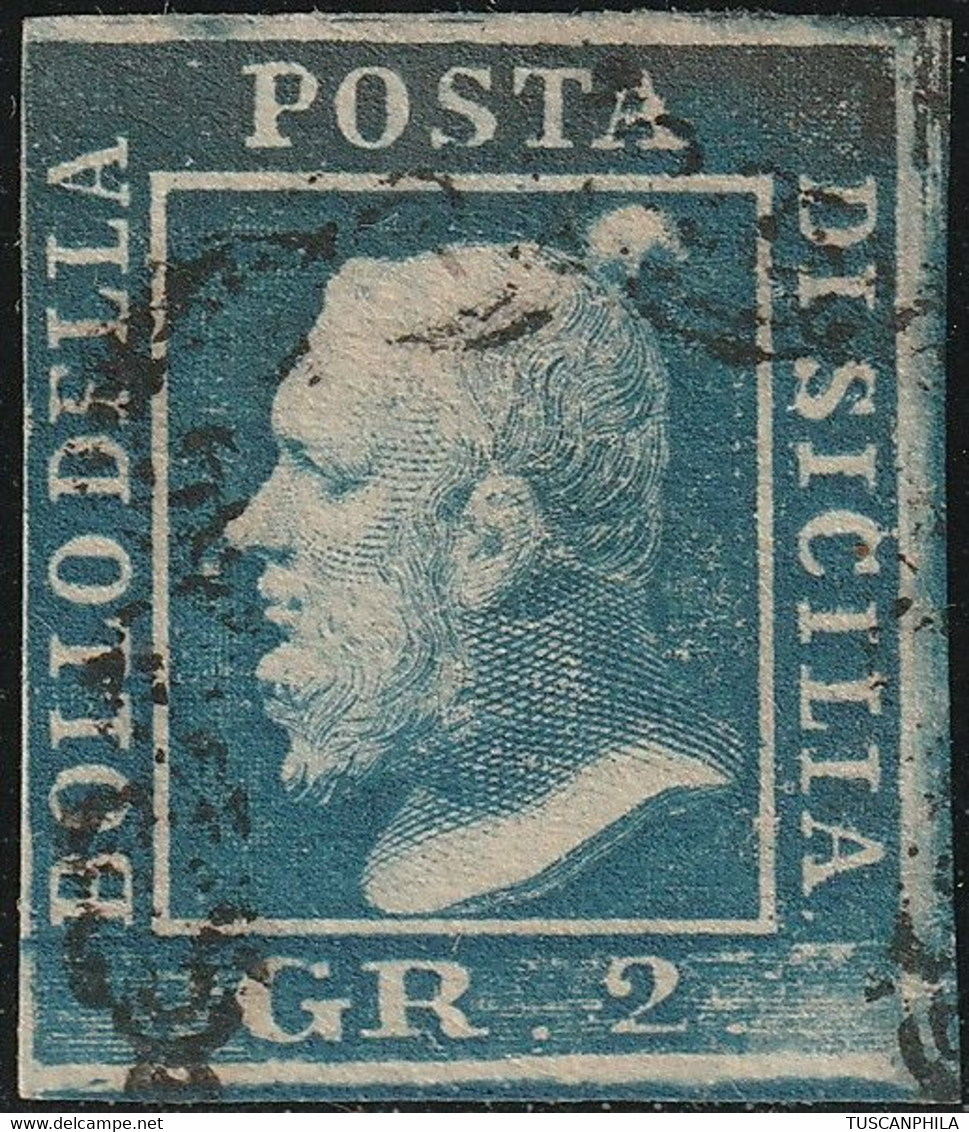 2 Gr II^ Tav. Azzurro NA Pos.25 Sass 7a Usato Ben Marginato - Sizilien