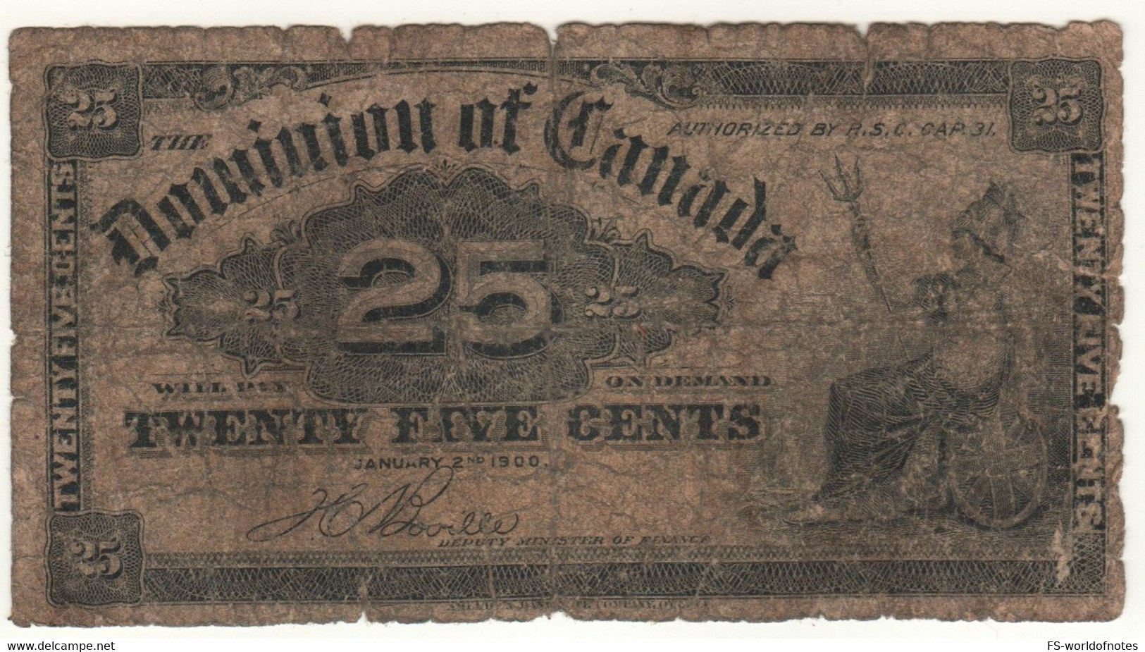 CANADA  25 Cents   P9b  Dominion Of Canada   Dated January 2nd 1900   ( Britannia ) - Canada