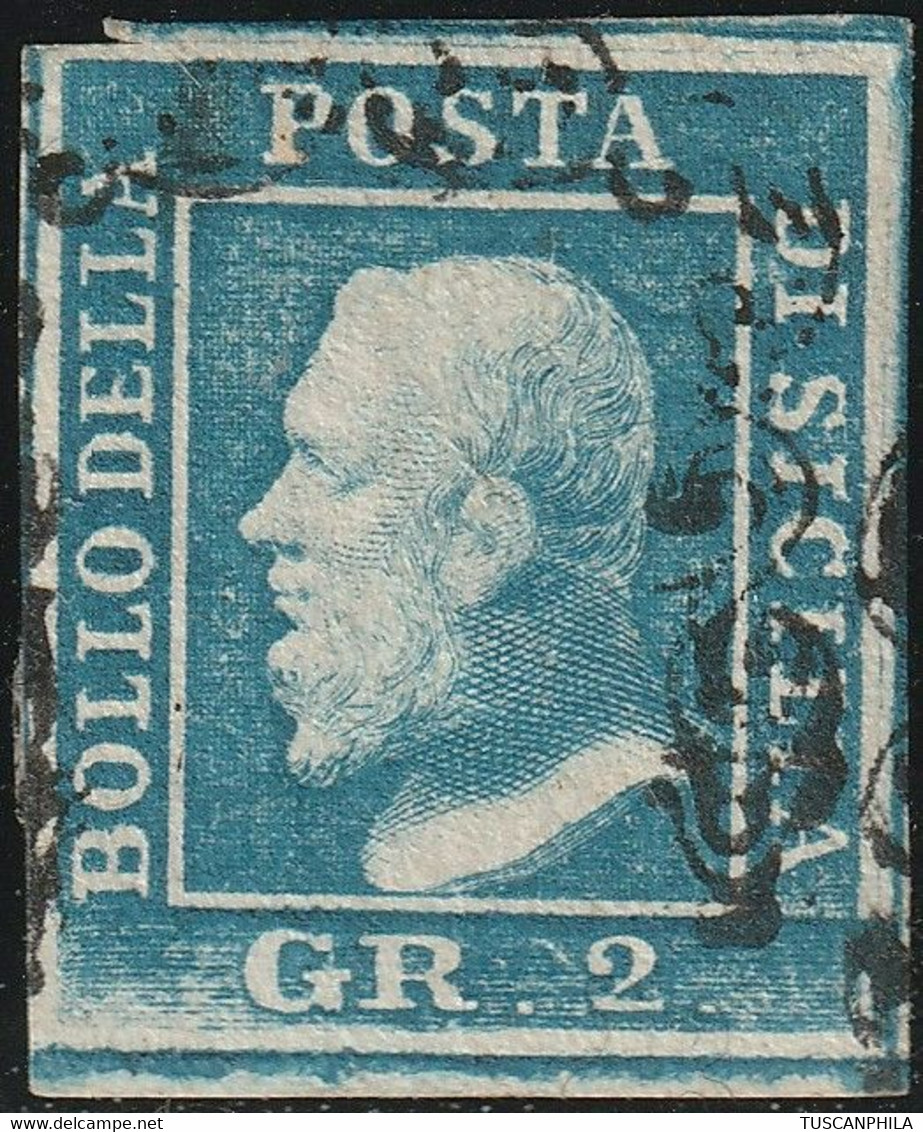 2 Gr III^ Tav. Azzurro PA Sass 8d Usato Marginato F.Brunn - Sicilia